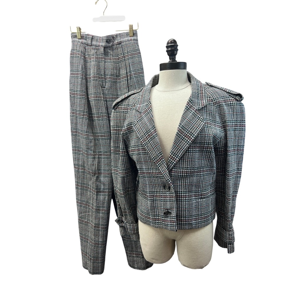 Traders Point Pant Suit Women 5/6 Multicolor Excellent Plaid Blazer Trousers Set